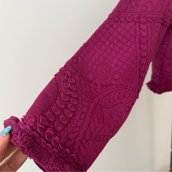 ✨ Soft Surroundings Quilted Cropped Jacket Small Magenta Embroidered 100% Cotton - Picture 5 of 7
